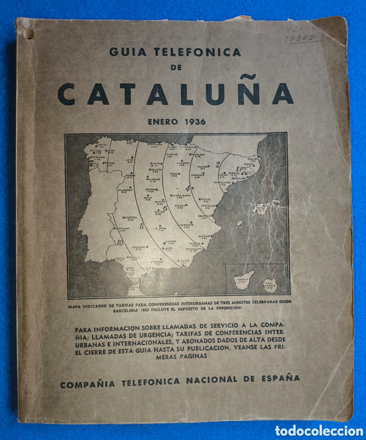 Otros Art&iacute;culos de Coleccionismo en Papel: CATALU&Ntilde;A GU&Iacute;A TELEF&Oacute;NICA COMPA&Ntilde;&Iacute;A NACIONAL DE ESPA&Ntilde;A 1936