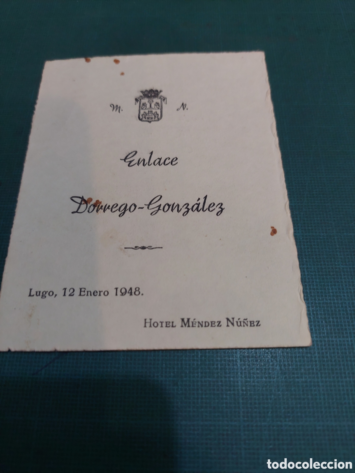 Outros artigos de papel: LUGO HOTEL M&Eacute;NDEZ N&Uacute;&Ntilde;EZ MENU BODA 1948