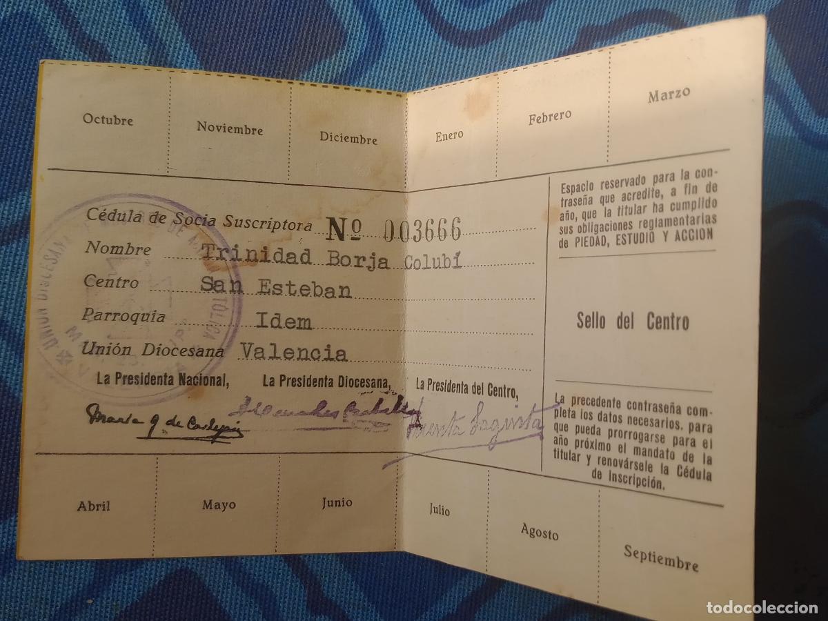 Otros Art&iacute;culos de Coleccionismo en Papel: Carnet de Acci&oacute;n Cat&oacute;lica. Valencia 1945 centro parroquial San Esteban