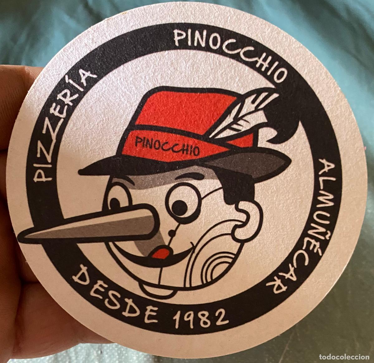 Altri oggetti di carta: Posavasos publicitario de pizzeria Pinocchio, en Almu&ntilde;&eacute;car, Granada. De cart&oacute;n. Nuevo.