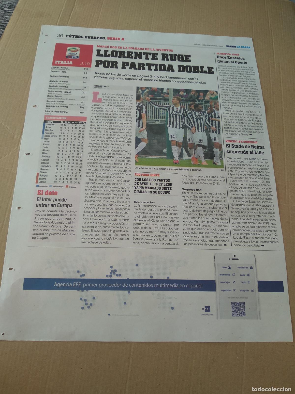 Otros Art&iacute;culos de Coleccionismo en Papel: HOJA EL PERIODICO DIARIO LA GRADA LLORENTE JUVENTUS TURIN JULIO IGLESIAS