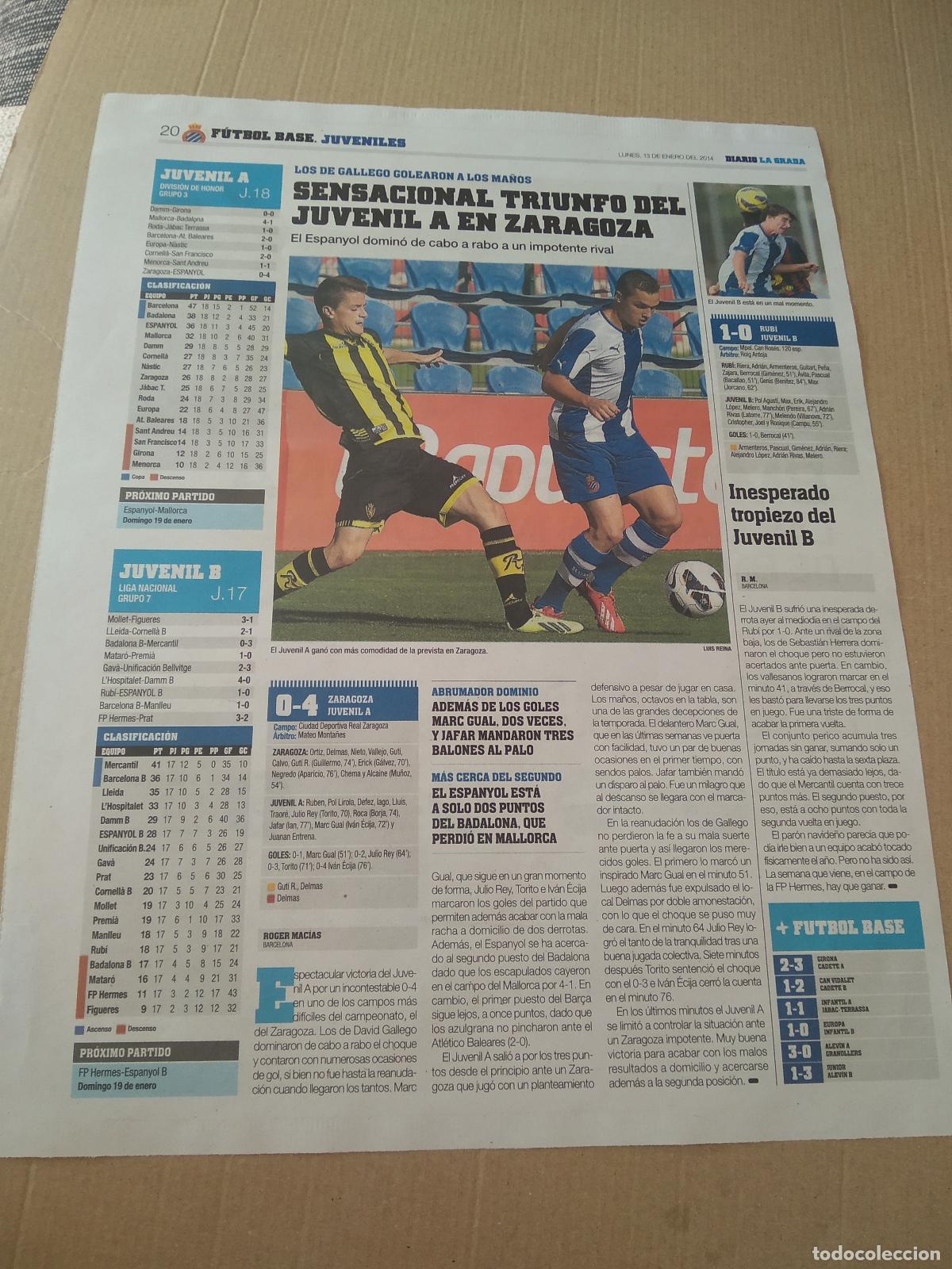 Otros Art&iacute;culos de Coleccionismo en Papel: HOJA EL PERIODICO DIARIO LA GRADA JUVENIL A ESPANYOL VS ZARAGOZA PUBLICIDAD BMW