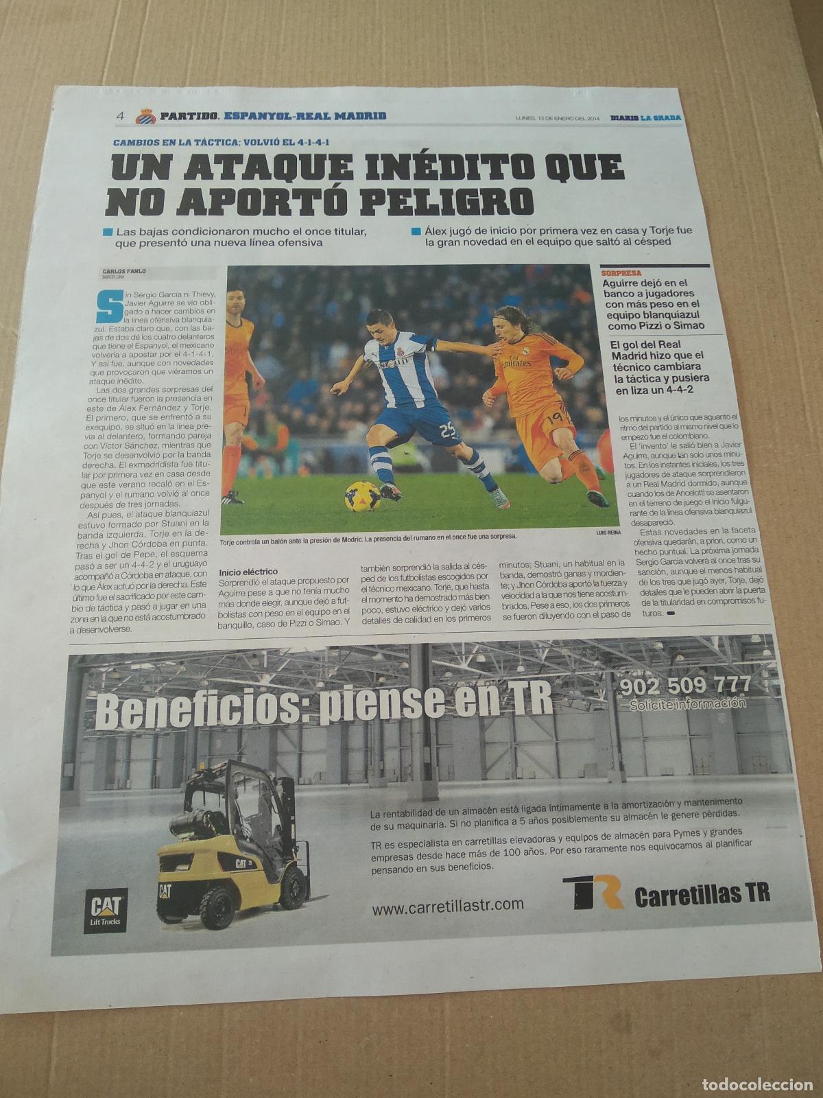 Otros Art&iacute;culos de Coleccionismo en Papel: HOJA EL PERIODICO DIARIO LA GRADA ALFREDO TENA ESPANYOL TORJE VS MODRIC REAL MADRID