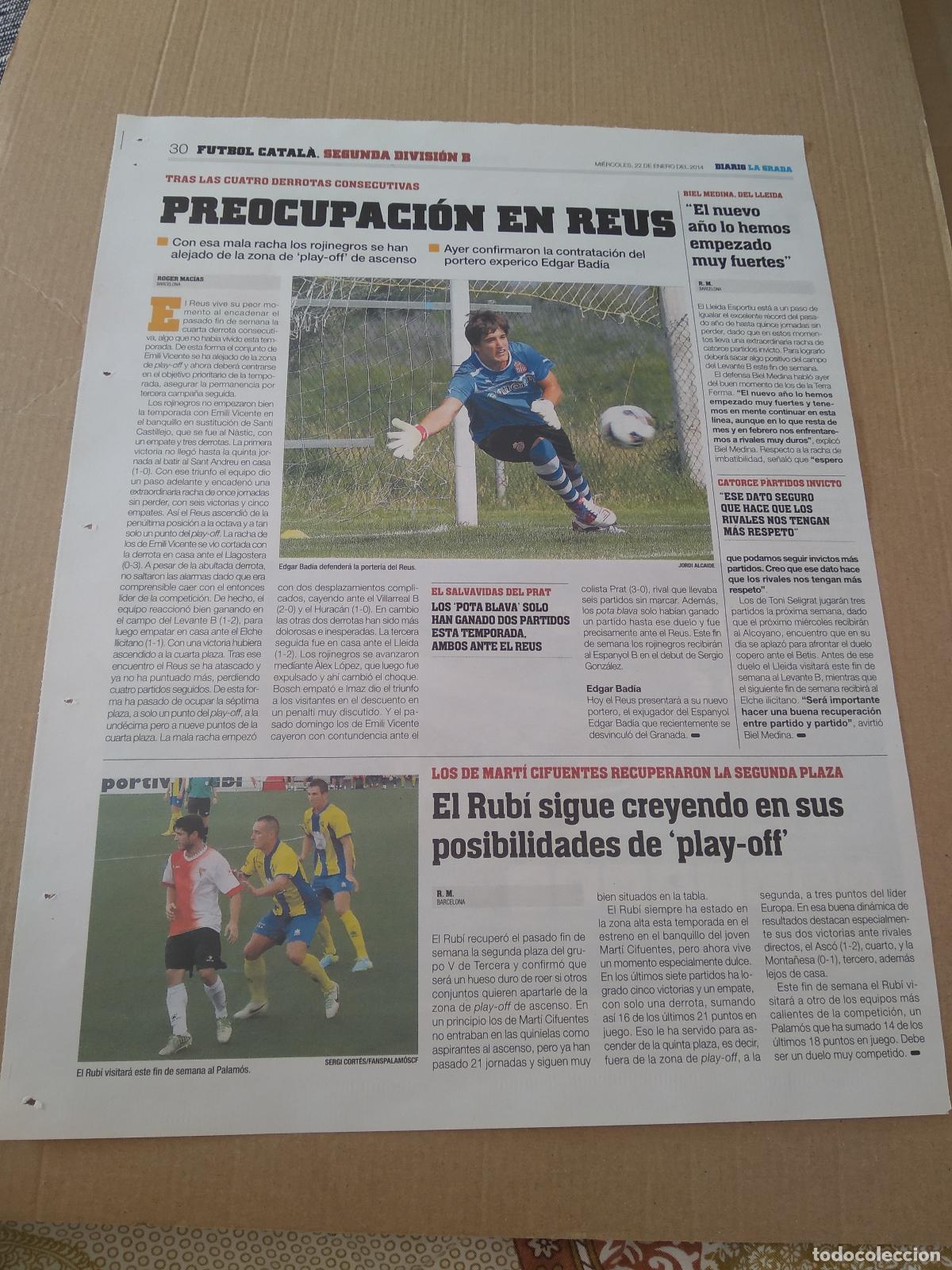 Otros Art&iacute;culos de Coleccionismo en Papel: HOJA EL PERIODICO DIARIO LA GRADA EDGAR BADIA ESPANYOL RUBI PALAMOS TOYOTA AURIS CAVANI LUIS SUAREZ