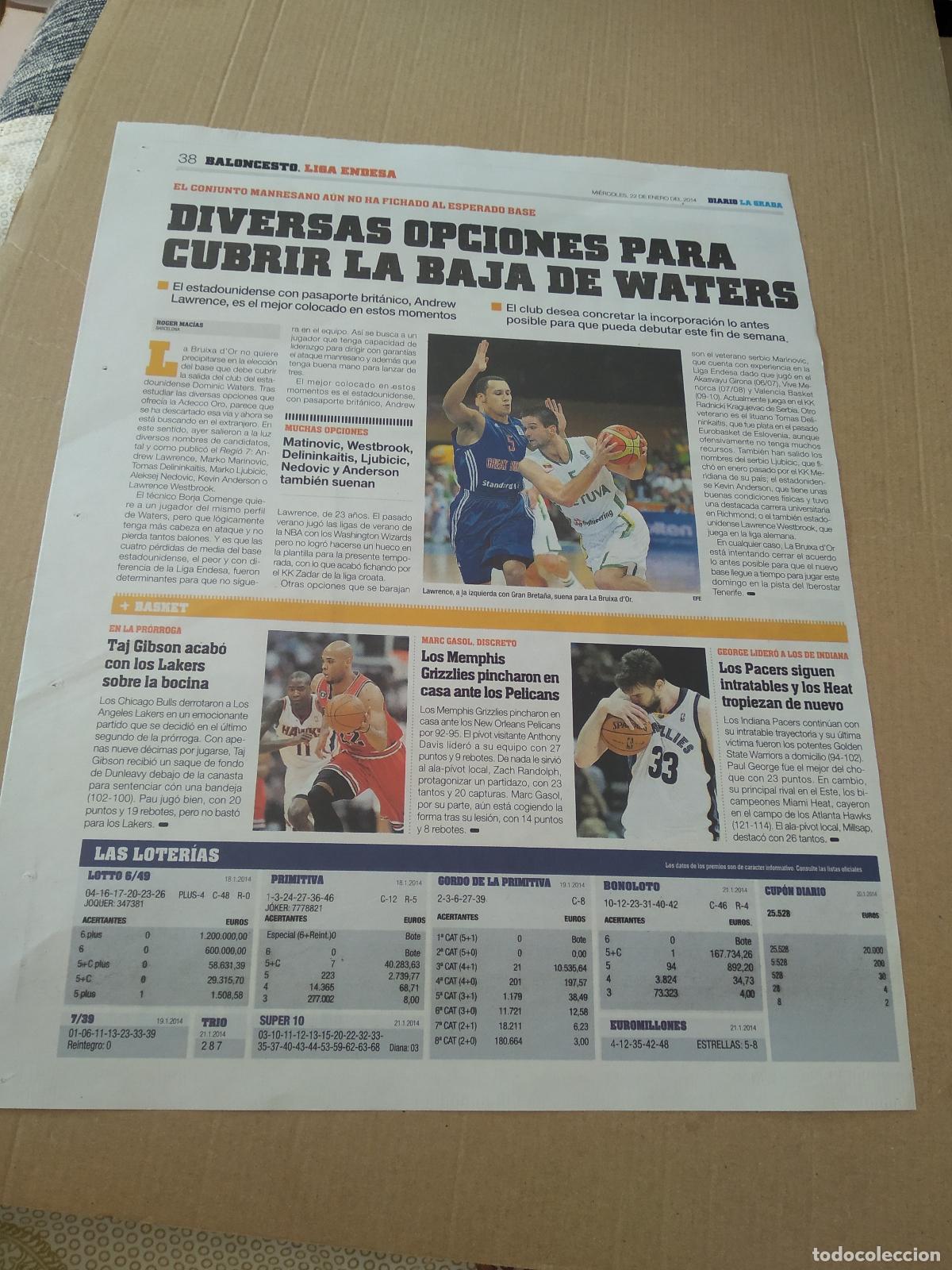 Otros Art&iacute;culos de Coleccionismo en Papel: HOJA EL PERIODICO DIARIO LA GRADA LAWRENCE MARC GASOL BASKET BALONCESTO JULIO IGLESIAS