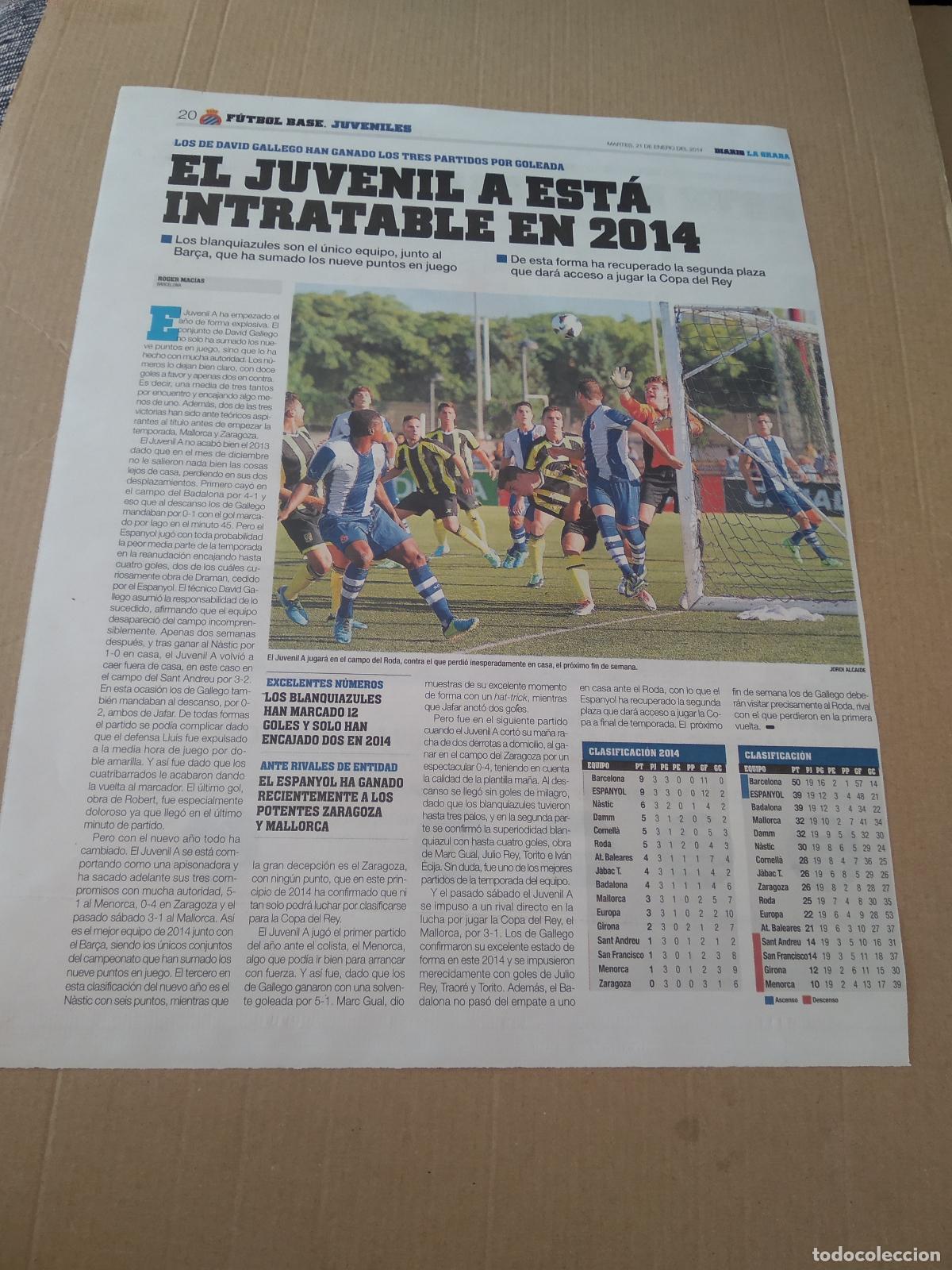 Otros Art&iacute;culos de Coleccionismo en Papel: HOJA EL PERIODICO DIARIO LA GRADA JUVENIL A ESPANYOL ADAY VS PABLO MARI NASTIC TARRAGONA BMW