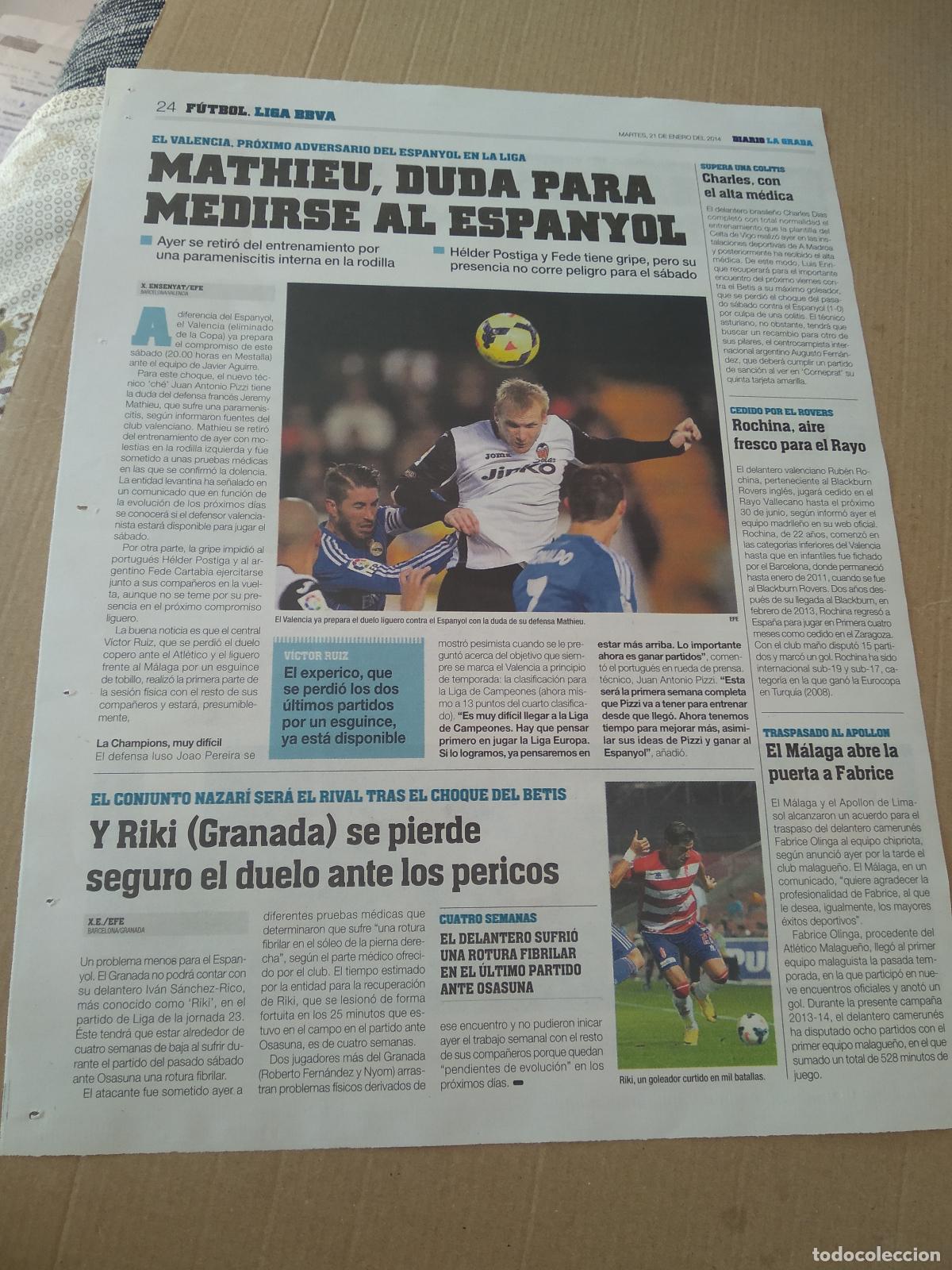 Otros Art&iacute;culos de Coleccionismo en Papel: HOJA EL PERIODICO DIARIO LA GRADA RIKI MATHIEU VALENCIA RAMOS REAL MADRID ATHLETIC EQUIPO TOYOTA
