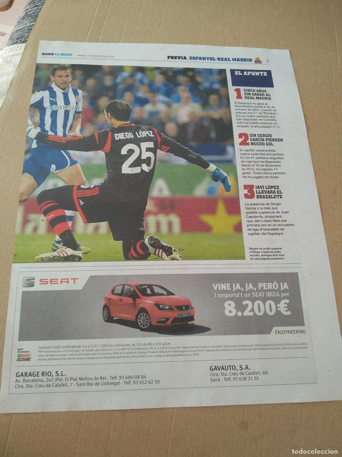 Otros Art&iacute;culos de Coleccionismo en Papel: HOJA EL PERIODICO DIARIO LA GRADA DIEGO LOPEZ REAL MADRID STUANI ESPANYOL PUBLICIDAD SEAT MODRIC