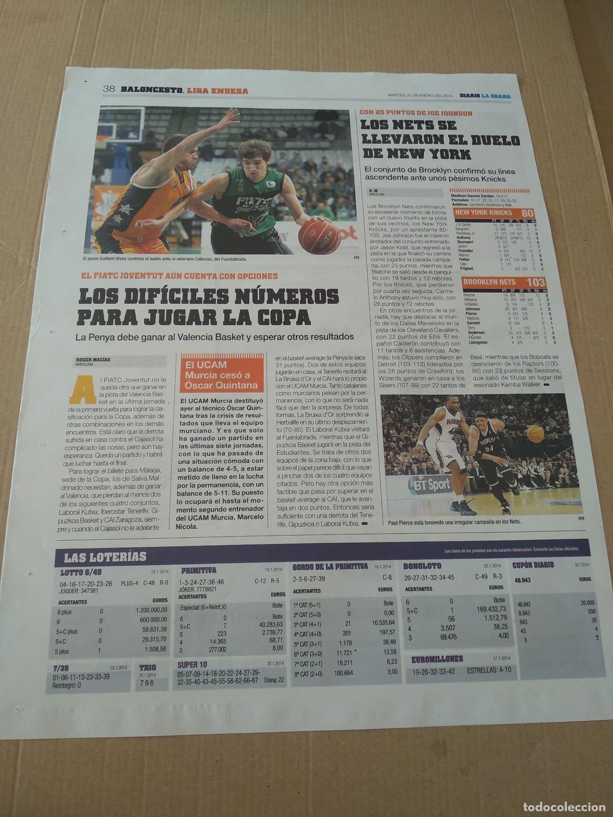 Otros Art&iacute;culos de Coleccionismo en Papel: HOJA EL PERIODICO DIARIO LA GRADA GUILLEM VIVES JOVENTUT CABEZAS BASKET BALONCESTO JULIO IGLESIAS