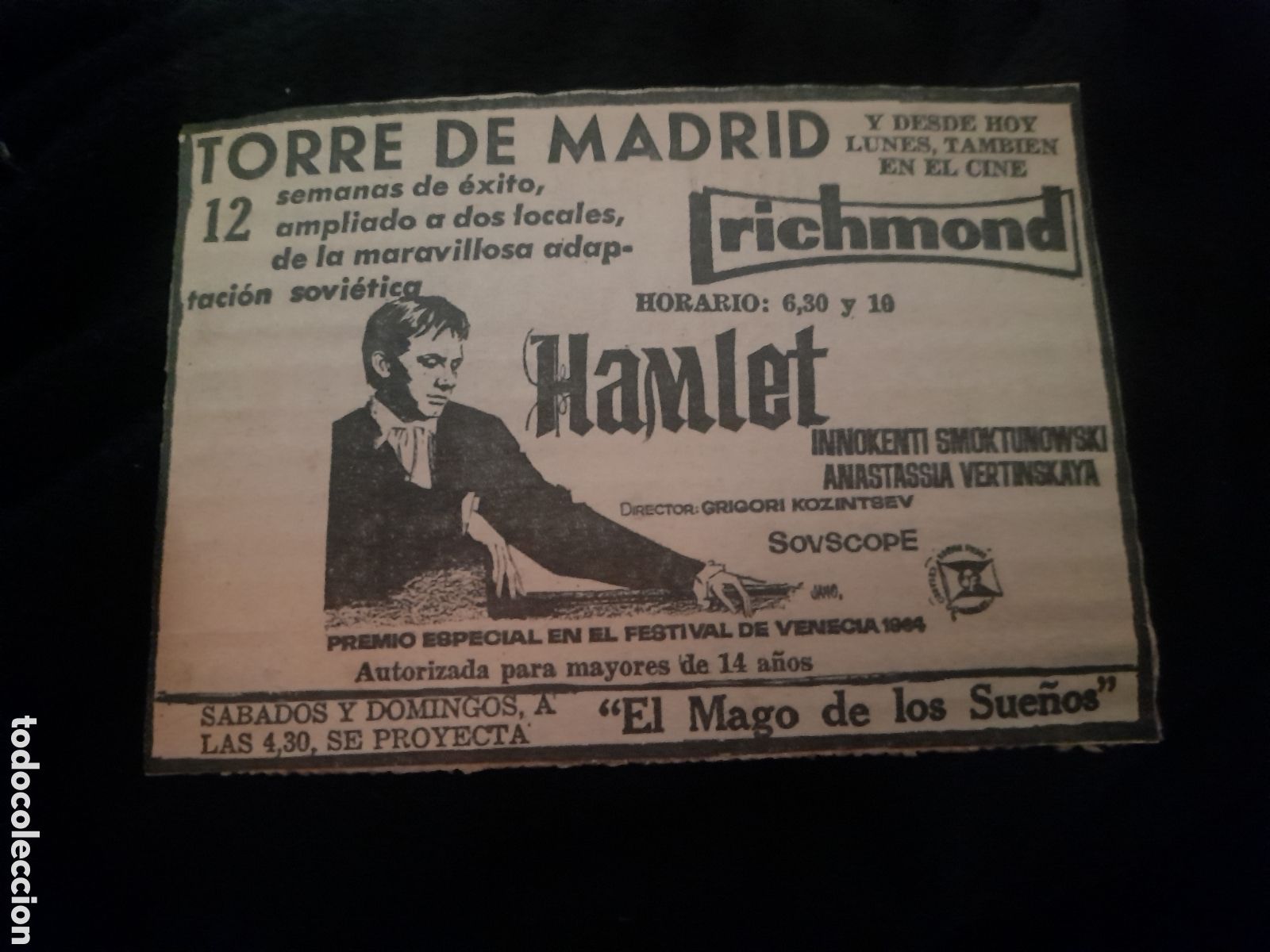 Otros Art&iacute;culos de Coleccionismo en Papel: Antiguo recorte publicitario Cine Torre de Madrid, mide 14x10 cm, pegado a cart&oacute;n