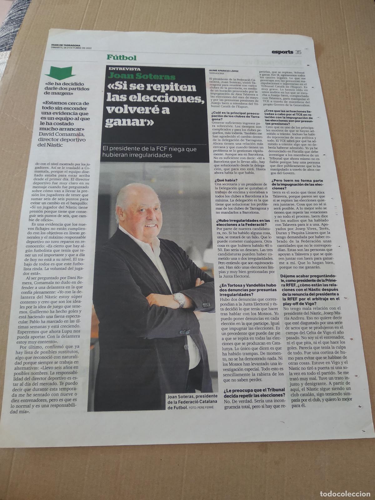Otros Art&iacute;culos de Coleccionismo en Papel: HOJA EL PERIODICO DIARI DE TARRAGONA JOAN SOTERAS FCF BENZEMA ALEXIA PUTELLAS BALON DE ORO