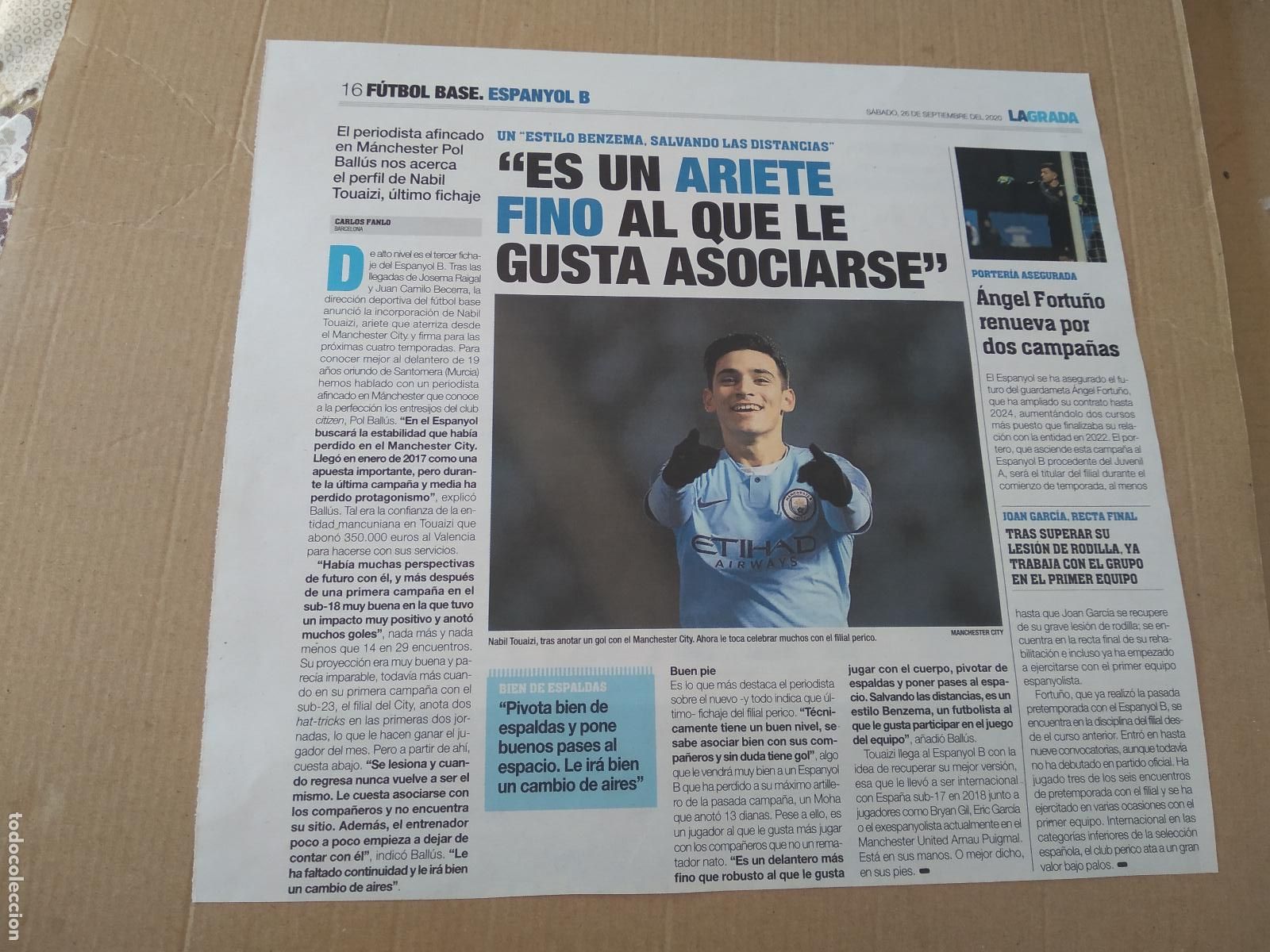 Otros art&iacute;culos de coleccionismo en papel: HOJA EL PERIODICO DIARIO LA GRADA NABIL TOUAIZI MANCHESTER CITY RAUL DE TOMAS ESPANYOL