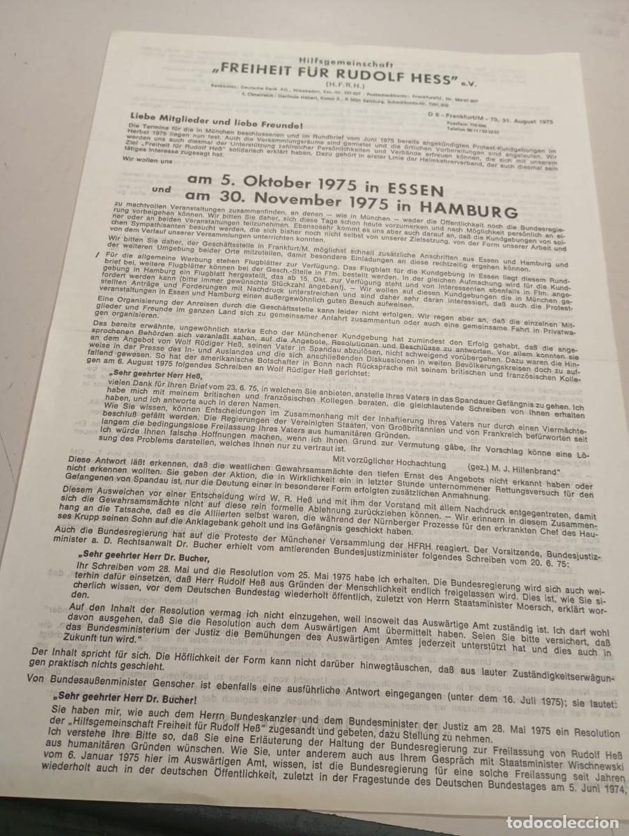Otros Art&iacute;culos de Coleccionismo en Papel: HOJA EN ALEM&Aacute;N LIBERTAD RUDOLF HESS MES DE AGOSTO 1975 REF. UR MES 3 B