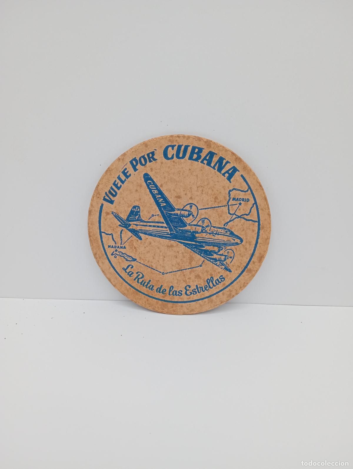 Paper Collecting Others: ANTIGUO POSAVASO DE CARTON. VUELE POR CUBANA. LA RUTA DE LAS ESTRELLAS. MED: 9 X 9 CM APROX