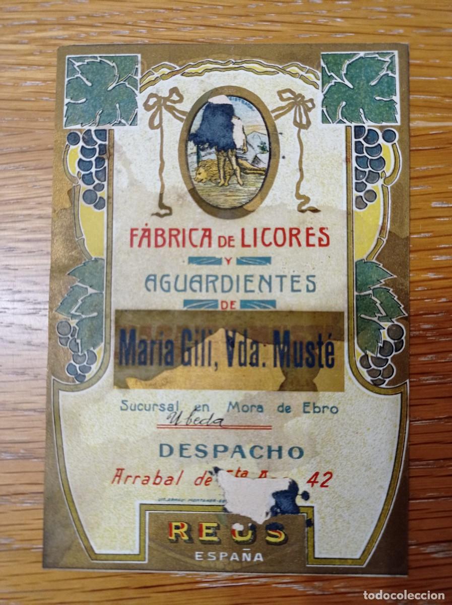 Otros art&iacute;culos de coleccionismo en papel: f&aacute;brica de licores Mar&iacute;a Gili Vda. Muste Reus restos de haber estado pegada
