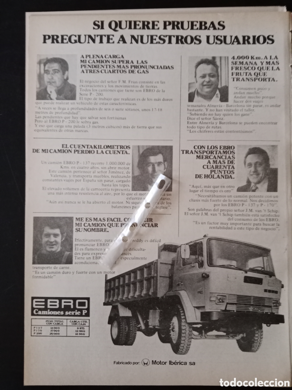 Outros artigos de papel: Publicidad cami&oacute;n Ebro serie P de 1978
