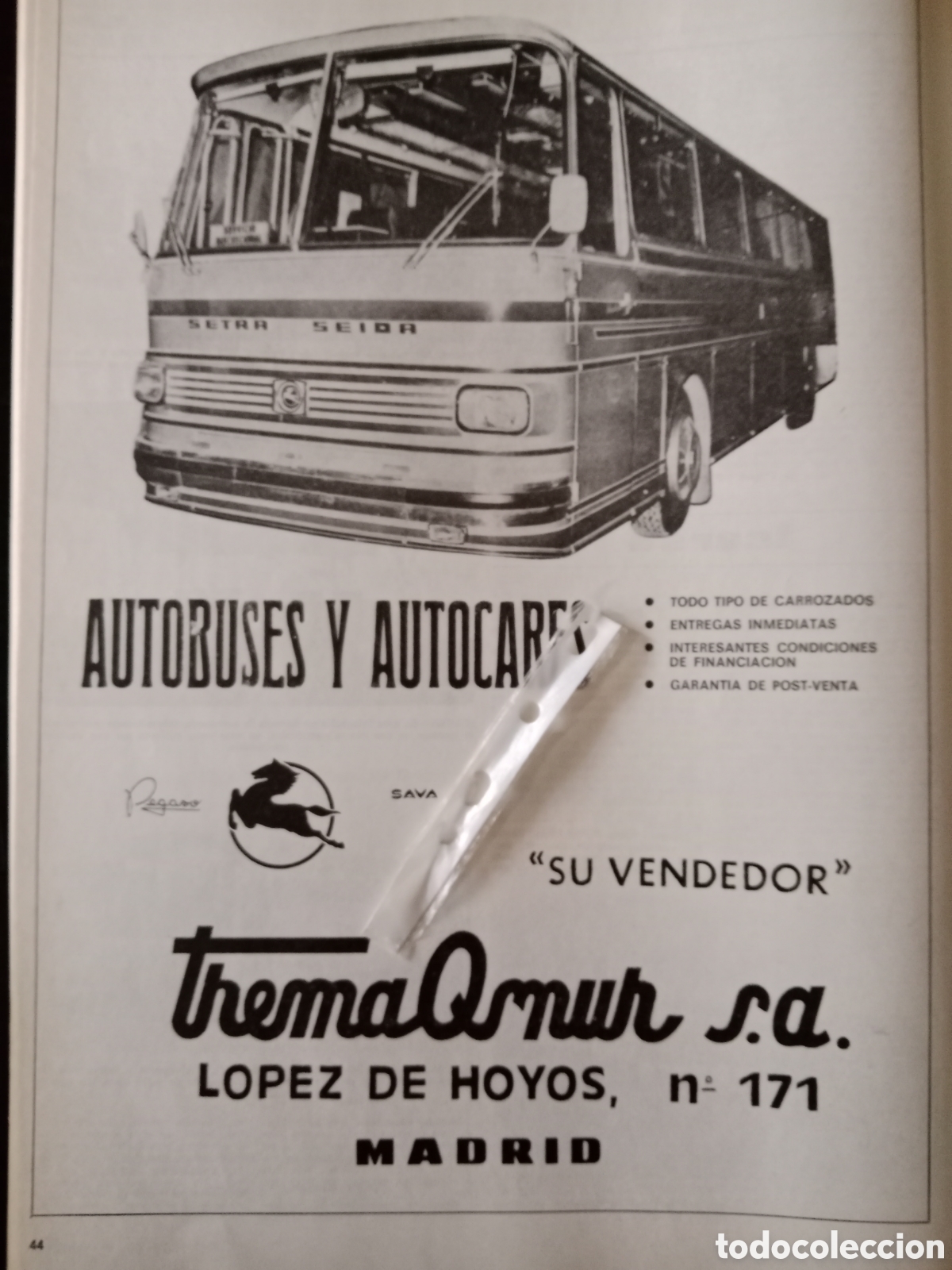 Otros Art&iacute;culos de Coleccionismo en Papel: Publicidad autob&uacute;s autocar setra seida Pegaso de 1978
