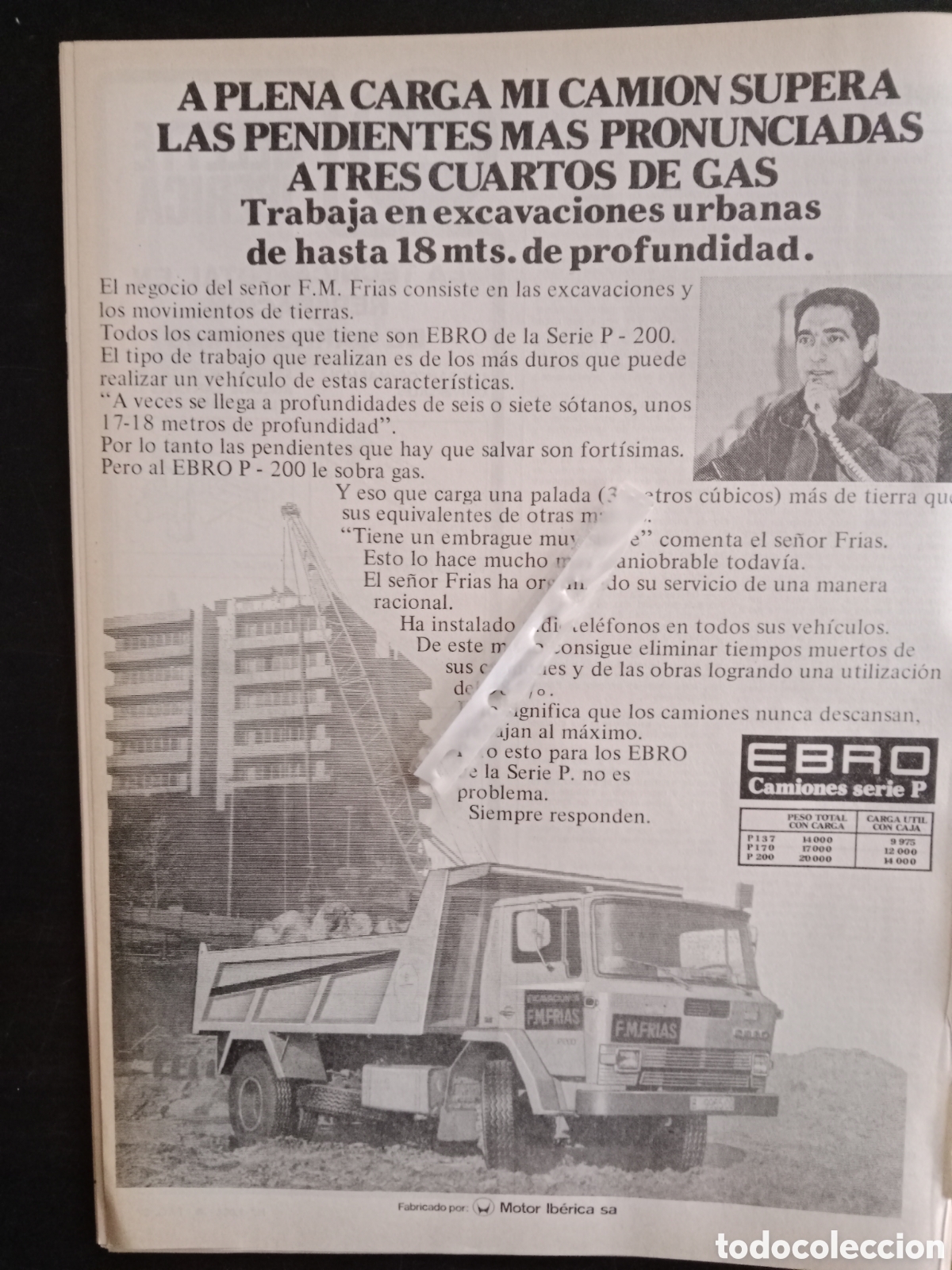 Paper Collecting Others: Publicidad cami&oacute;n Ebro serie P de 1978