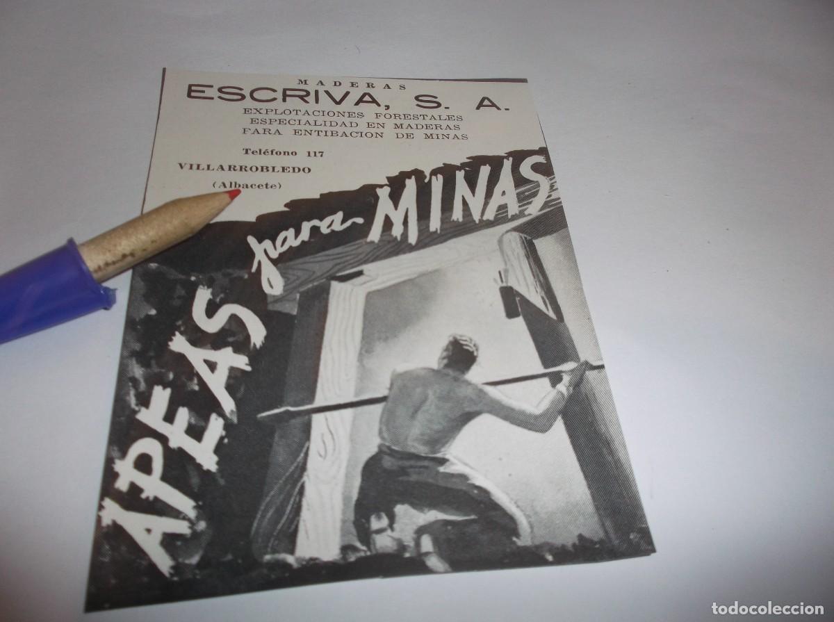 Otros Art&iacute;culos de Coleccionismo en Papel: RECORTE A&Ntilde;O 1949.-MADERAS ESCRIVA,S.A./APEAS PARA MINAS -VILLARROBLEDO(ALBACETE)