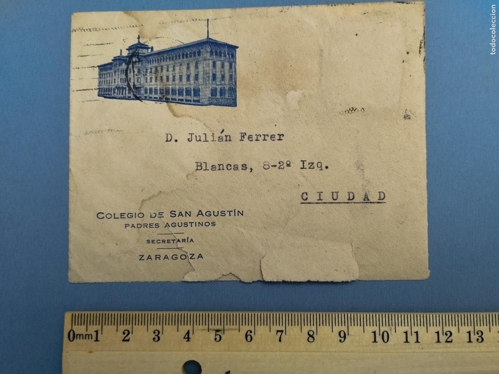 Otros Art&iacute;culos de Coleccionismo en Papel: SOBRE CON MEMBRETE DEL COLEGIO DE SAN AGUSTIN. PADRES AGUSTINOS. ZARAGOZA. NO CONTIENE LA CARTA