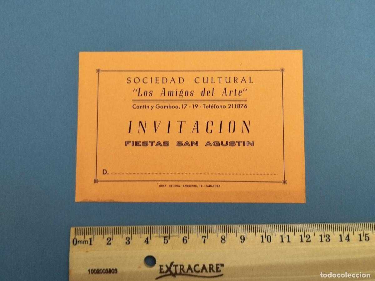 Otros Art&iacute;culos de Coleccionismo en Papel: SOCIEDAD CULTURAL LOS AMIGOS DEL ARTE. INVITACION A LAS FIESTAS DE SAN AGUSTIN. ZARAGOZA.