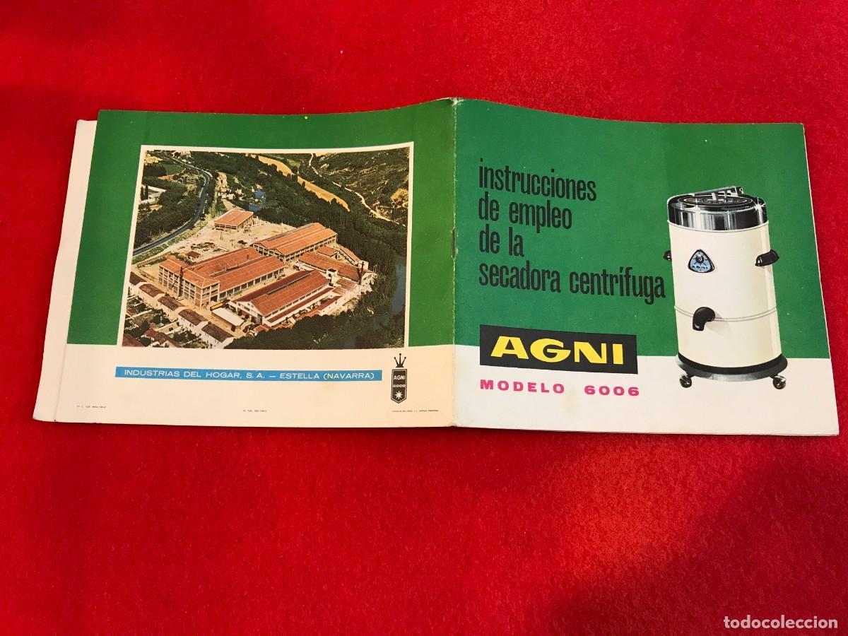 Collectionnisme Papier divers: INSTRUCCIONES DE EMPLEO DE LA SECADORA CENTR&Iacute;FUGA AGNI. MODELO 6006. A&Ntilde;O 1969