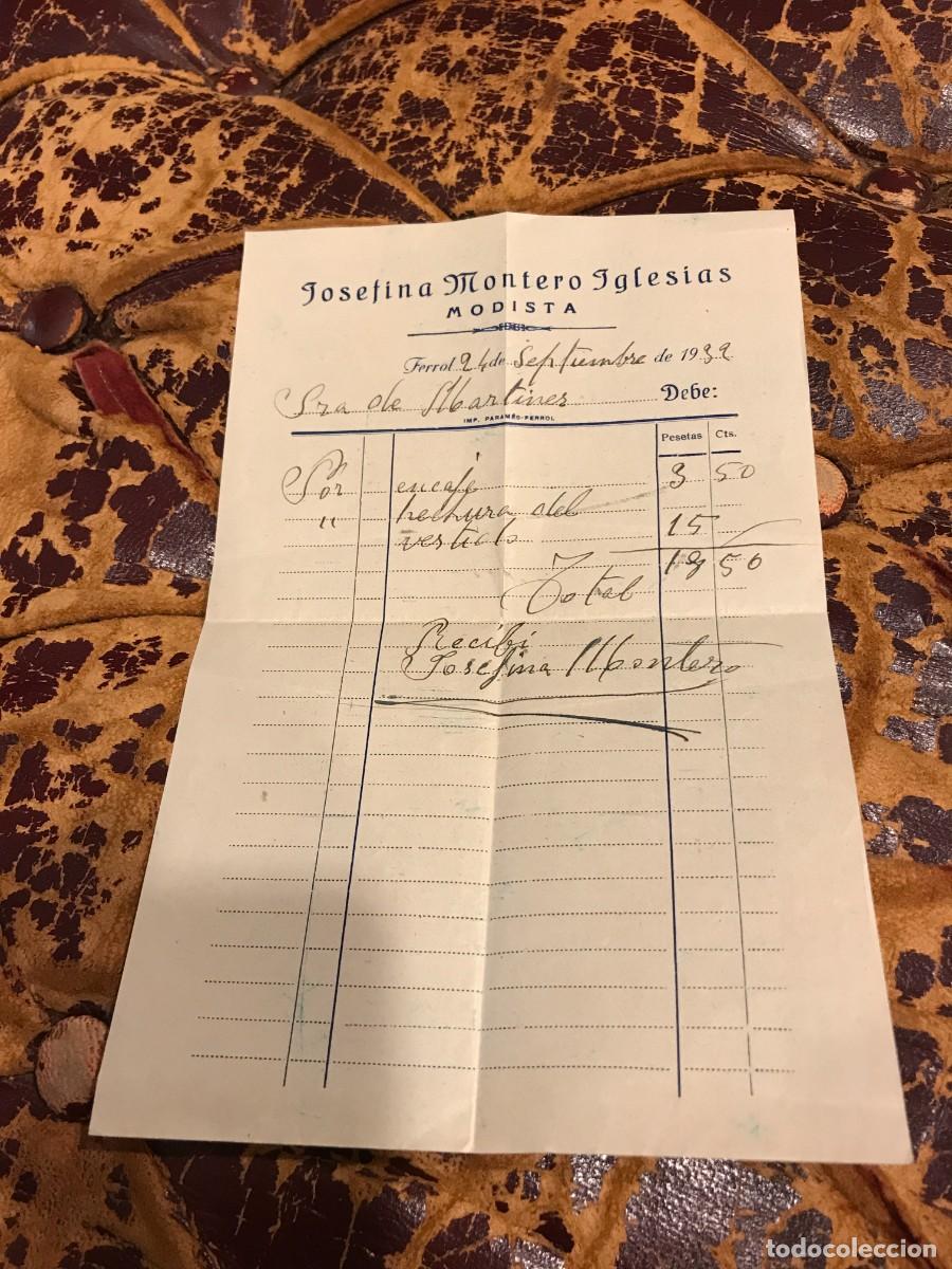 Paper Collecting Others: FACTURA. JOSEFINA MONTERO IGLESIAS. MODISTA. FERROL. 193...