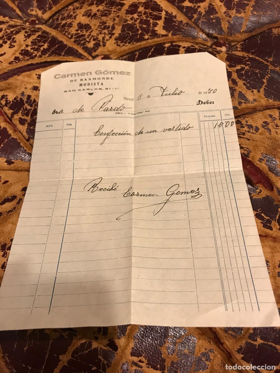 Sammelleidenschaft Andere Papierartikel: FACTURA. CARMEN G&Oacute;MEZ DE BAAMONDE. MODISTA. FERROL. 1940