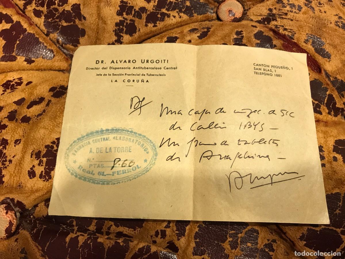 Collectionnisme Papier divers: RECETA. DR. ALVARO URGOITI. DIRECTOR... ANTITUBERCULOSO... CORU&Ntilde;A. SELLO: FARMACIA TORRE FERROL