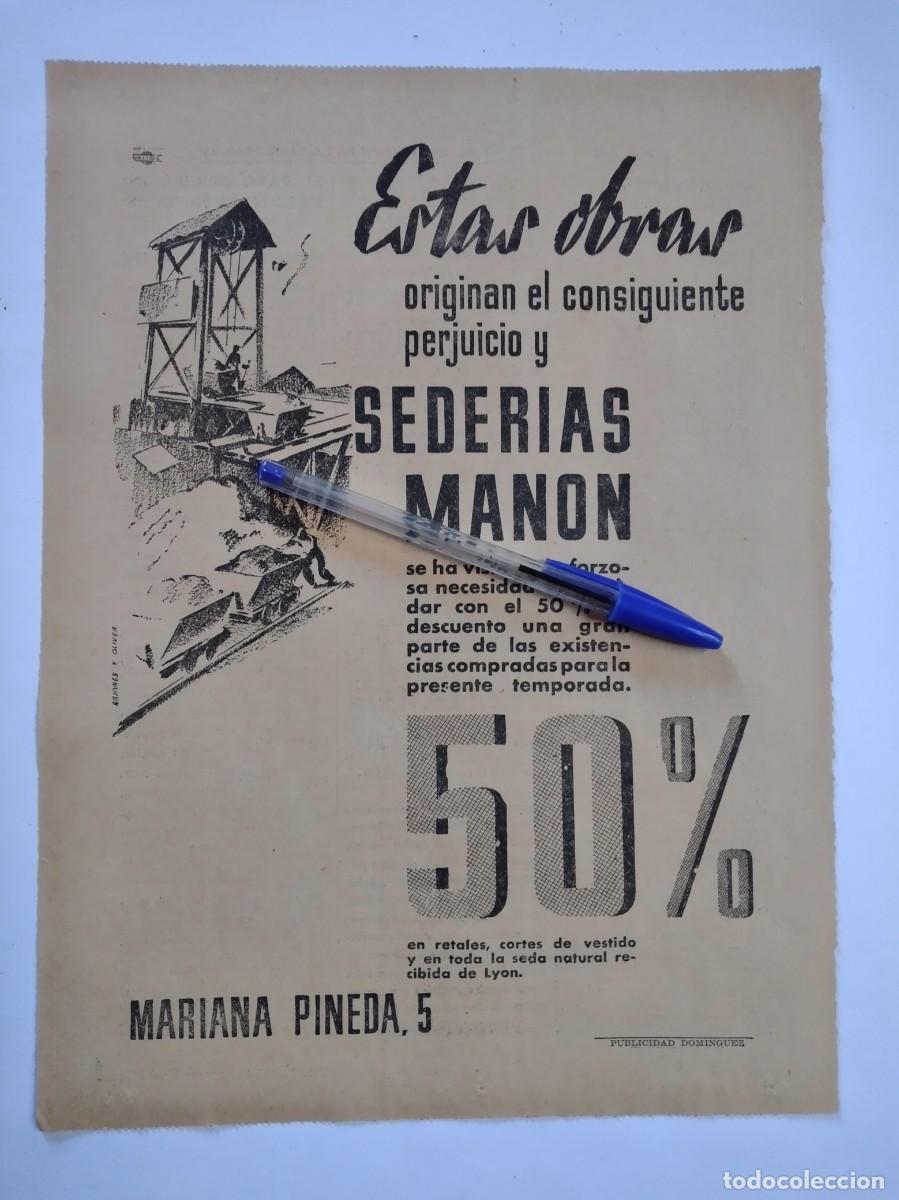 Outros artigos de papel: SEDER&Iacute;AS MANON DESCUENTO POR EL PERJUICIO QUE ORIGINAN LAS OBRAS CALLE MARIANA PINEDA A&Ntilde;O 1935
