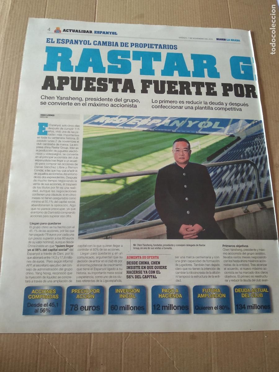 Otros art&iacute;culos de coleccionismo en papel: HOJA PERIODICO DIARIO LA GRADA CHEN ESPANYOL SEAT PUBLICIDAD