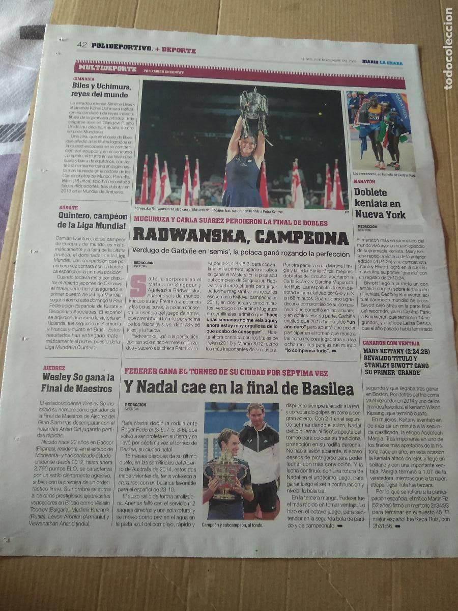 Otros Art&iacute;culos de Coleccionismo en Papel: HOJA PERIODICO DIARIO LA GRADA AGNIESZKA RADWANSKA TENIS CLASIFICACION FORMULA 1 TOYOTA FEDERER