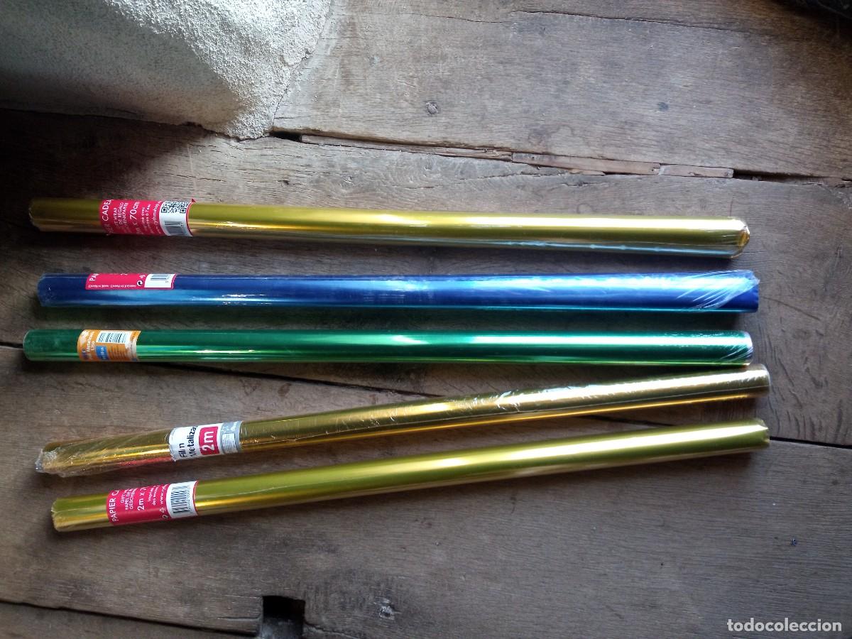 Otros Art&iacute;culos de Coleccionismo en Papel: 5 rollos o bobinas de papel de regalo, colores metalizados. 0,70 x 2 metros. Nuevos