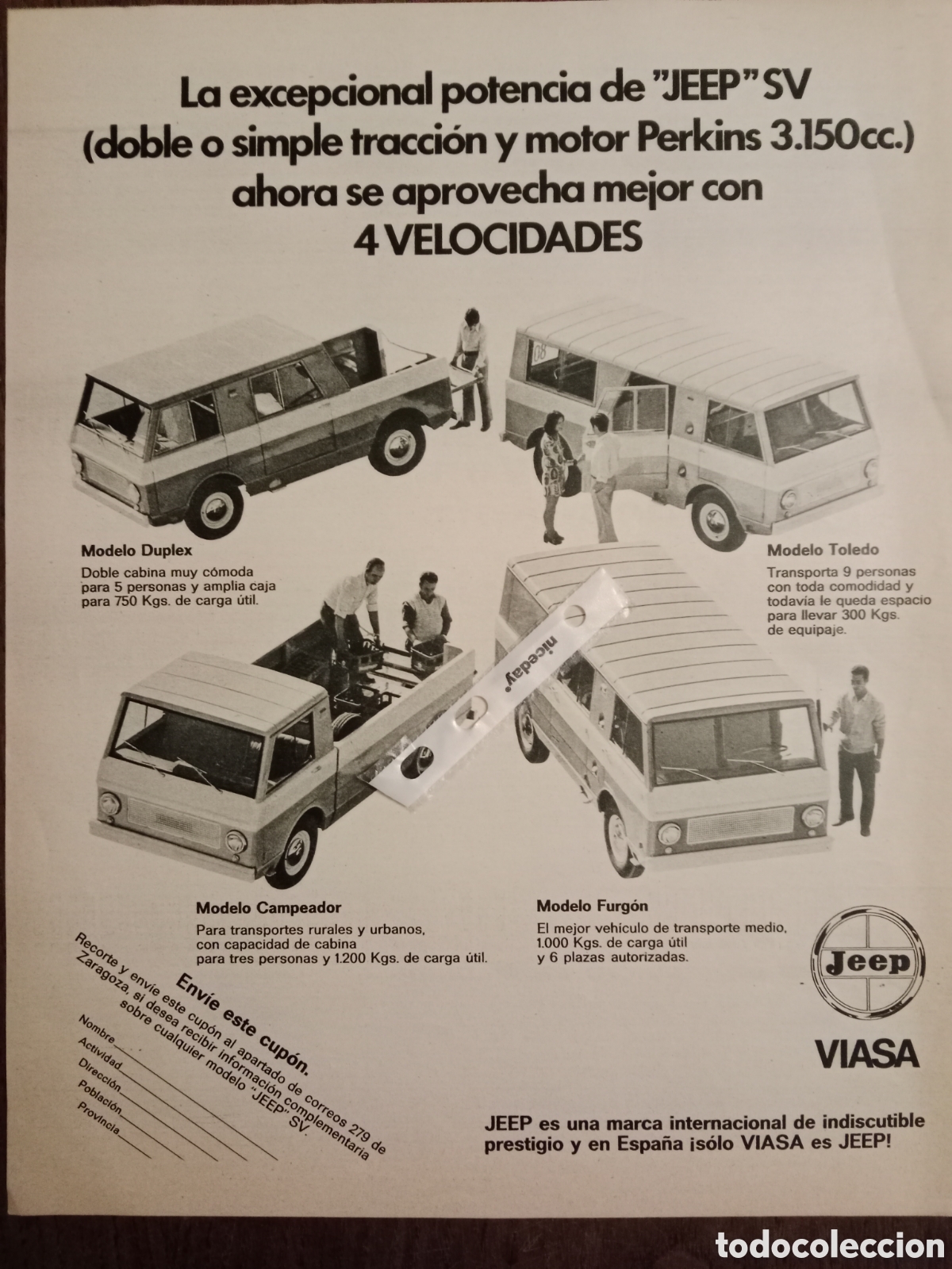 Otros art&iacute;culos de coleccionismo en papel: Publicidad furgoneta Jeep viasa de 1971
