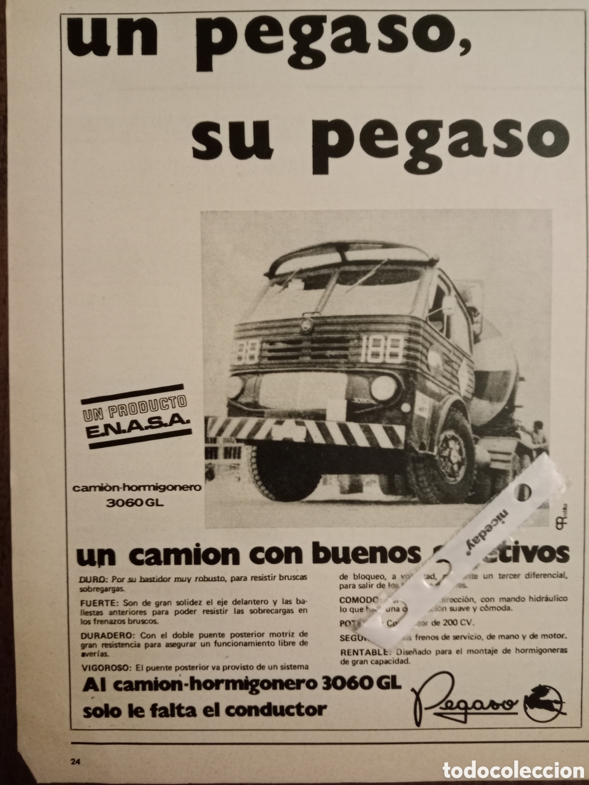Otros Art&iacute;culos de Coleccionismo en Papel: Publicidad cami&oacute;n Pegaso 3060 GL de 1971