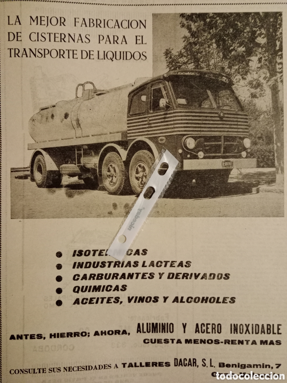 Otros Art&iacute;culos de Coleccionismo en Papel: Publicidad carrocer&iacute;as cisternas talleres dacar de 1965 Pegaso
