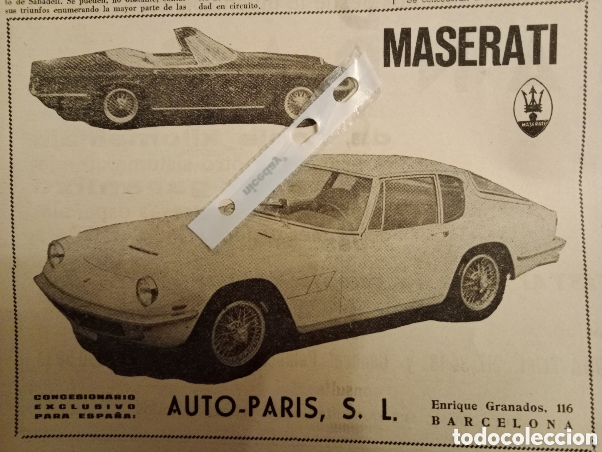 Outros artigos de papel: Publicidad autom&oacute;vil Maserati de 1965
