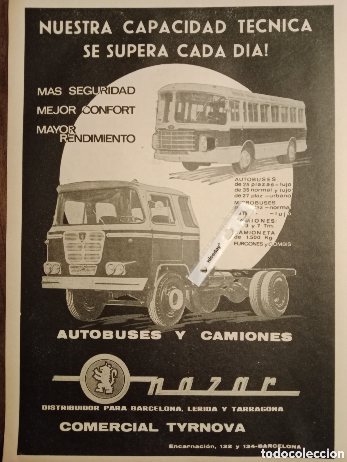 Outros artigos de papel: Publicidad cami&oacute;n autob&uacute;s Nazar de 1965