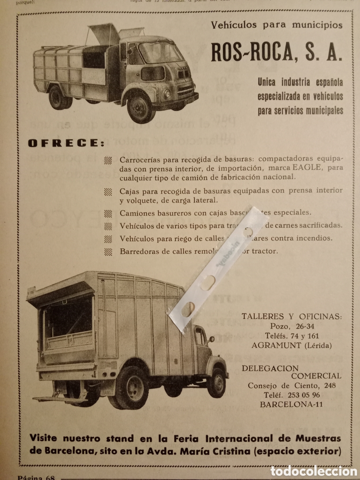 Outros artigos de papel: Publicidad carrocer&iacute;as ros roca de 1965 cami&oacute;n