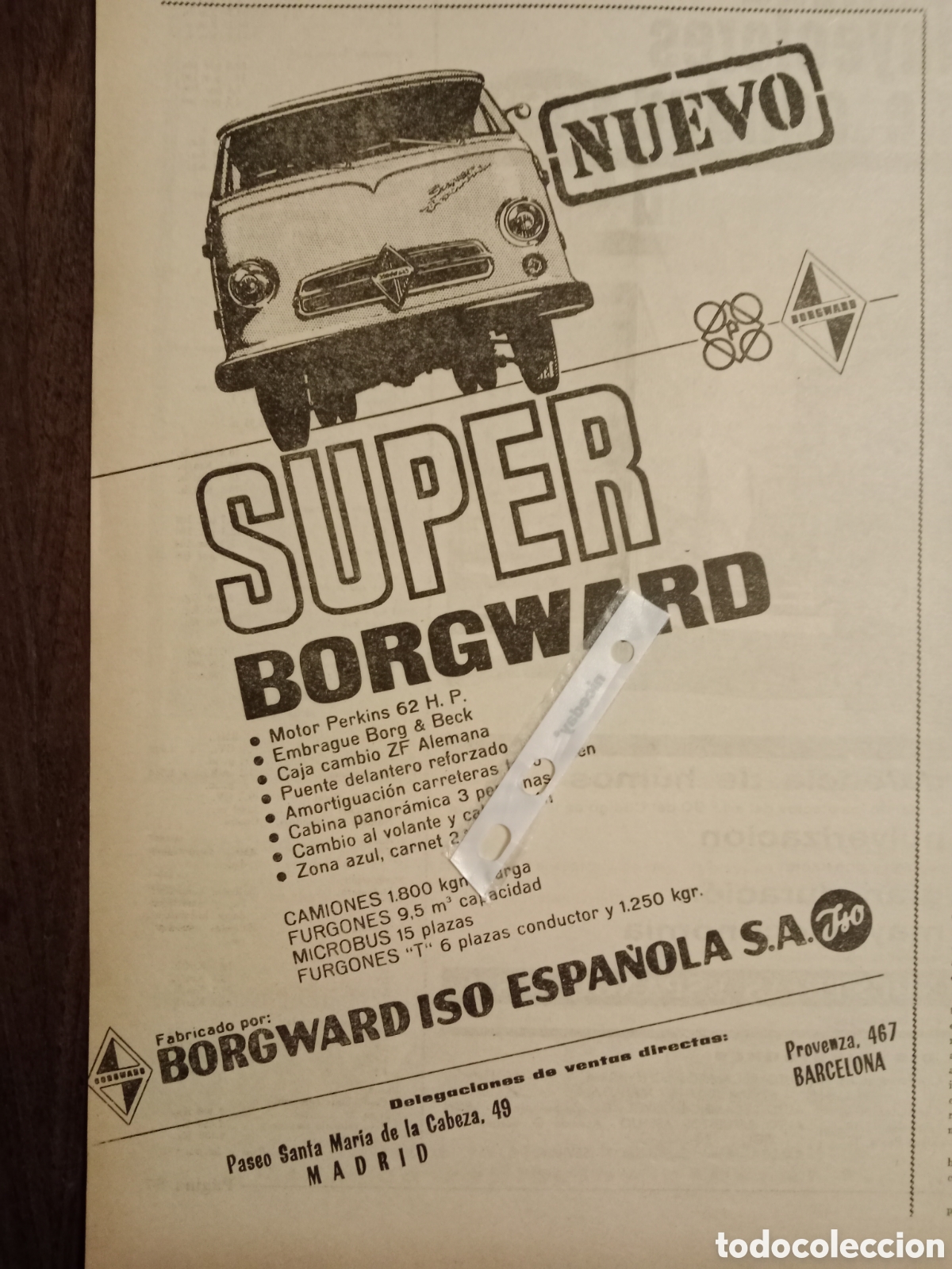 Outros artigos de papel: Publicidad furgoneta Borgward de 1965