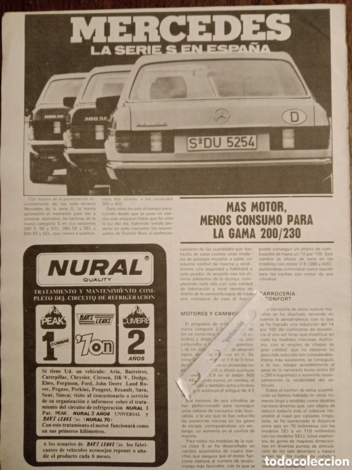 Outros artigos de papel: Reportaje autom&oacute;vil mercedes Benz serie s de 1980