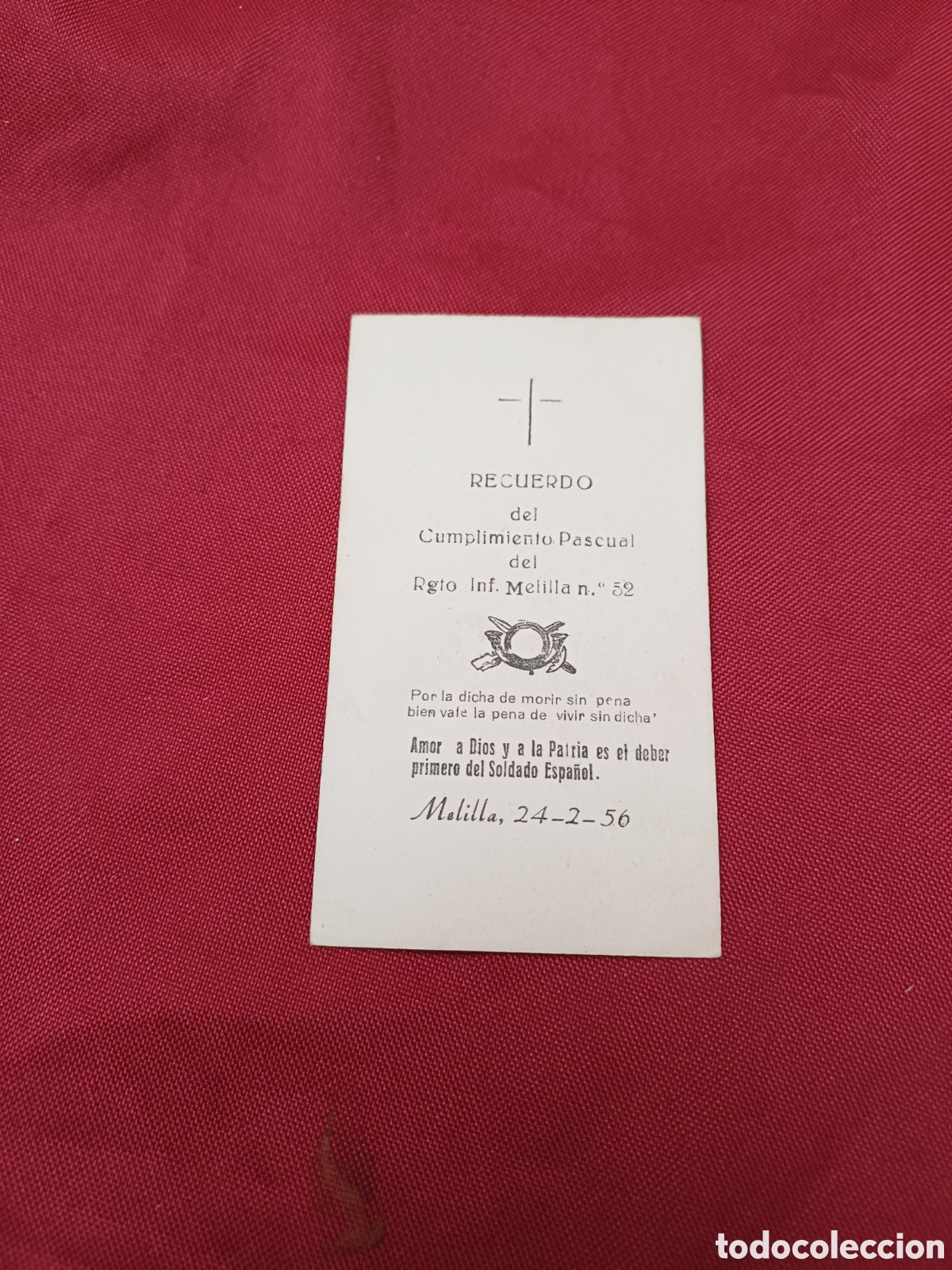 Otros Art&iacute;culos de Coleccionismo en Papel: RECUERDO DEL CUMPLIMIENTO PASCUAL, REGIMIENTO INFANTERIA N&deg; 52, MELILLA,1956