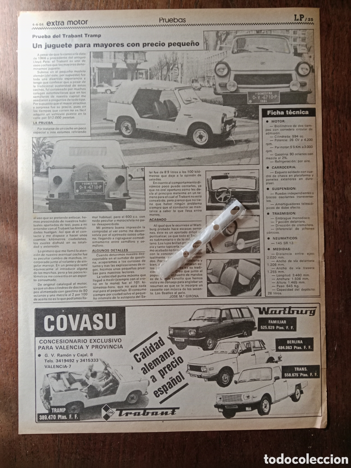 Outros artigos de papel: Reportaje y publicidad de autom&oacute;vil trabant y wartburg de 1984