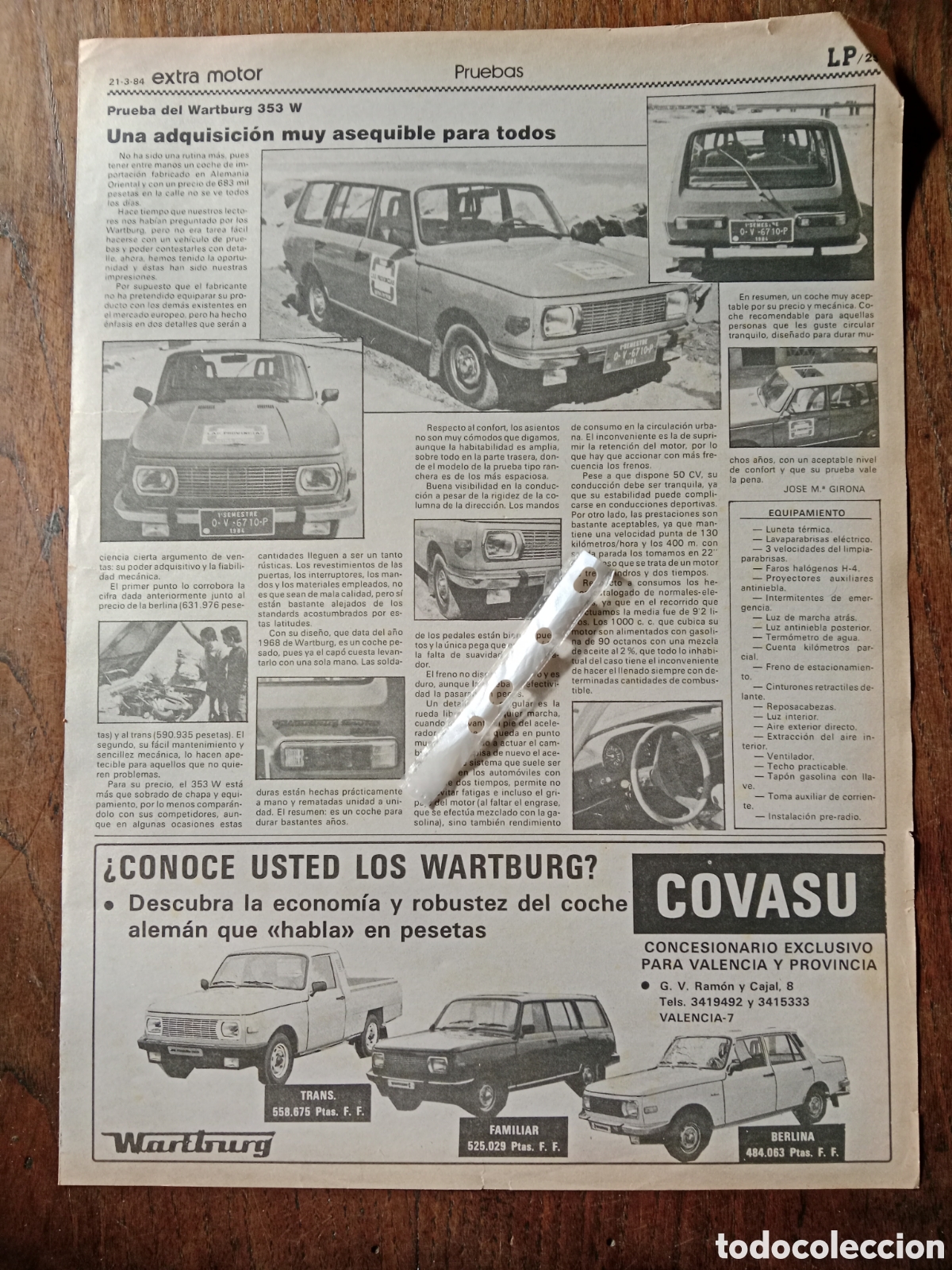 Outros artigos de papel: Reportaje y publicidad autom&oacute;vil wartburg de 1984