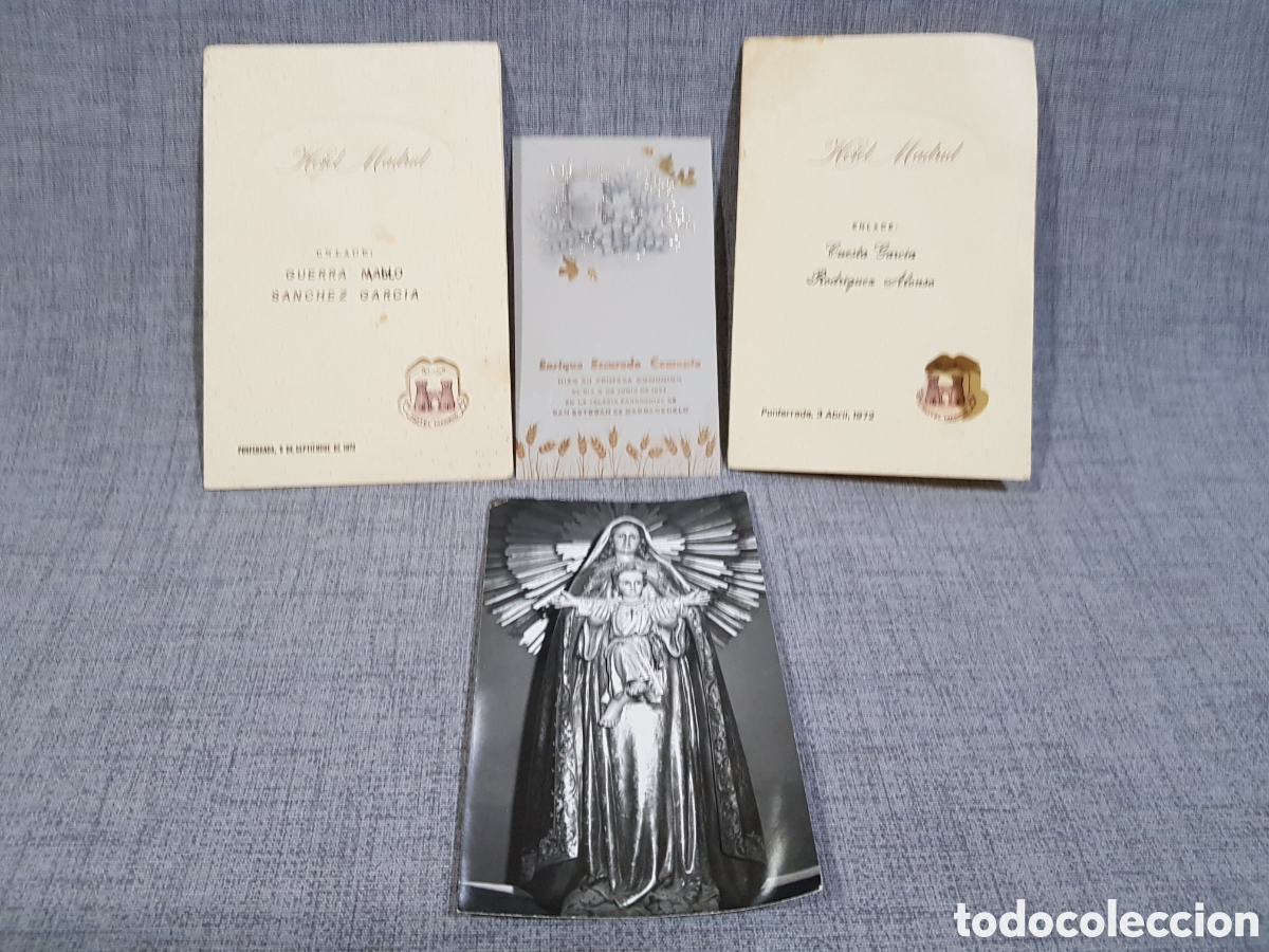 Otros art&iacute;culos de coleccionismo en papel: A&Ntilde;OS 70 PONFERRADA HOTEL MADRID MEN&Uacute; BODA 1972 RECORDATORIO COMUNI&Oacute;N 1977 ESTAMPA VIRGEN CONGOSTO