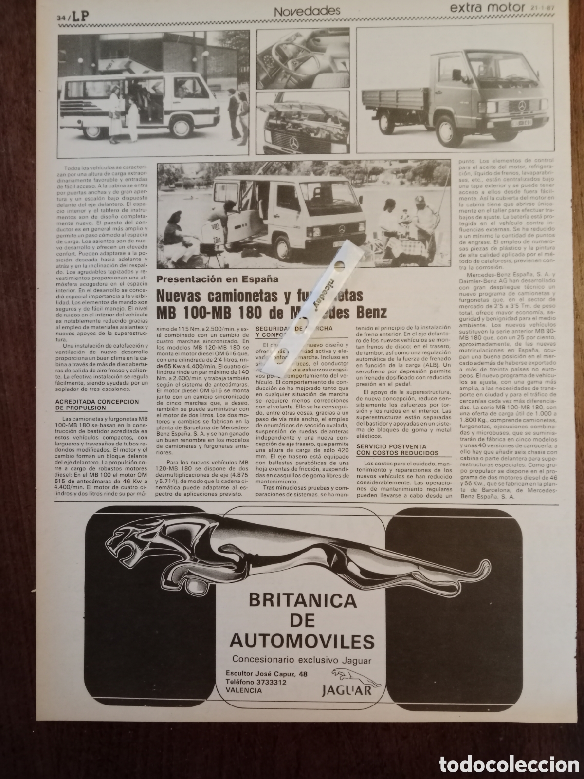 Otros art&iacute;culos de coleccionismo en papel: Reportaje furgoneta mercedes Benz MB 100 de 1987