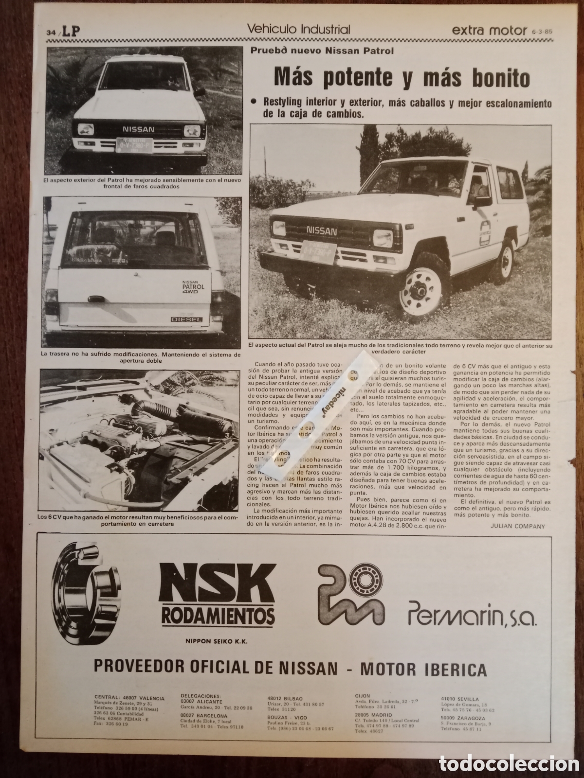 Otros Art&iacute;culos de Coleccionismo en Papel: Reportaje autom&oacute;vil todoterreno Nissan patrol de 1985