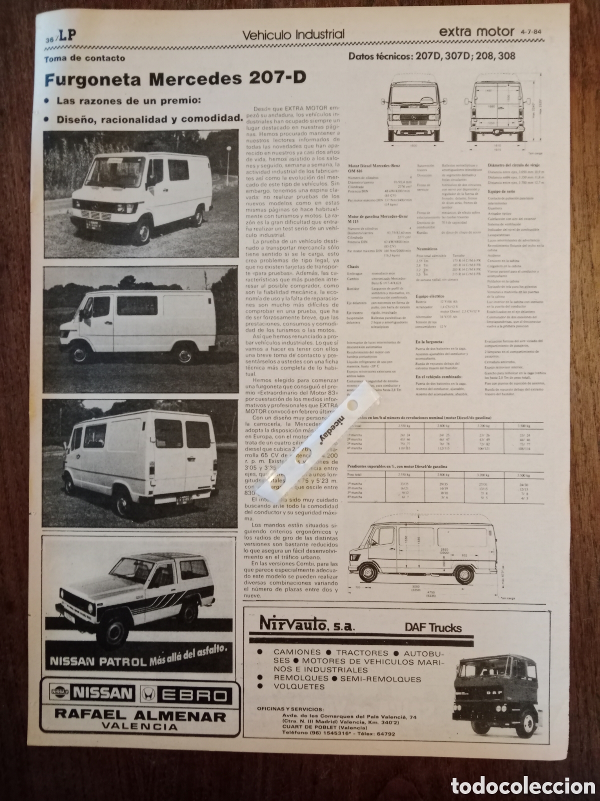 Otros art&iacute;culos de coleccionismo en papel: Reportaje furgoneta mercedes Benz 207 D de 1984