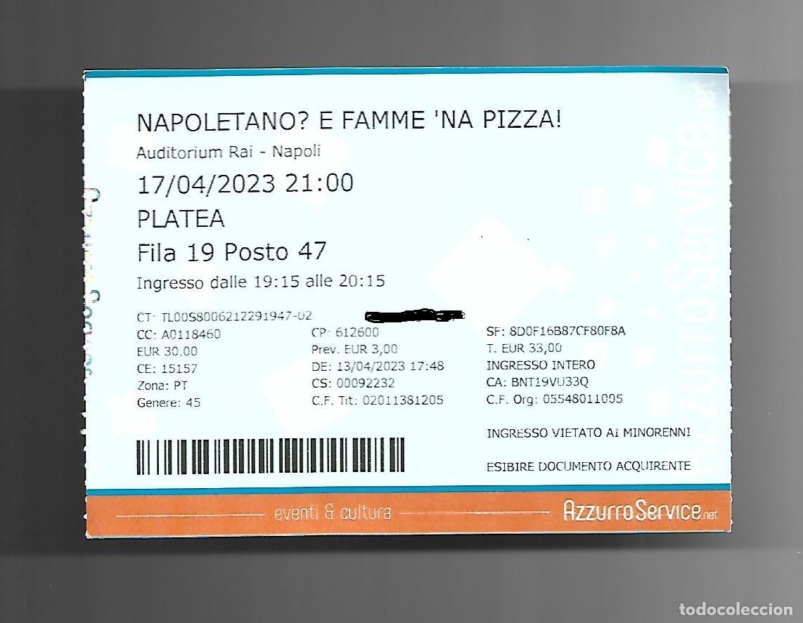 Otros Art&iacute;culos de Coleccionismo en Papel: Biglietto di Ingresso - Auditorium Rai Napoli - Salemme (Napoletano &egrave; famme na pizza)