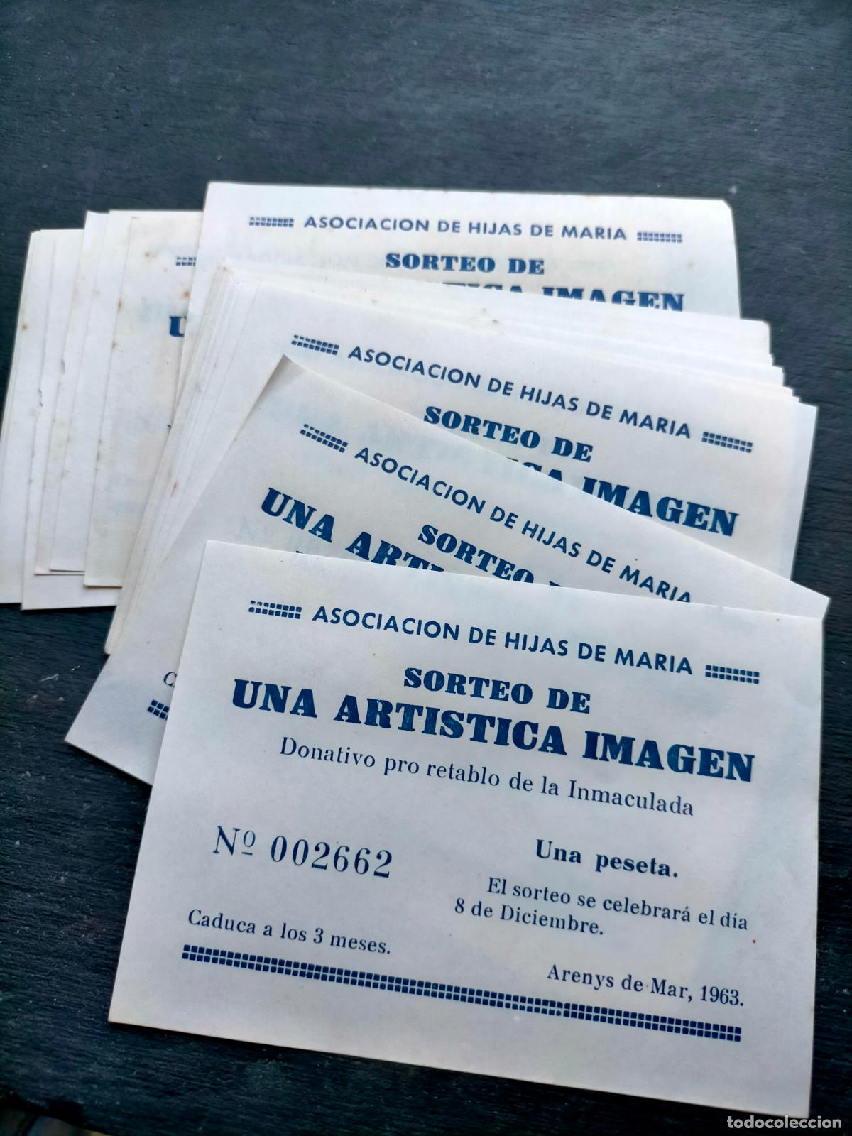 Sammelleidenschaft Andere Papierartikel: Lote asociacion de hijas de Maria sorteo de artistica imagen retablo inmaculada Arenys de Mar 1963